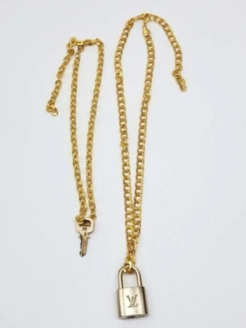 Authentic Louis Vuitton Lock & Key w/ 18k Gold Plated Chain Necklace - Picture 8 of 12